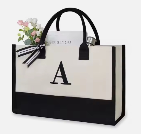 Borsa tote in tela con iniziale